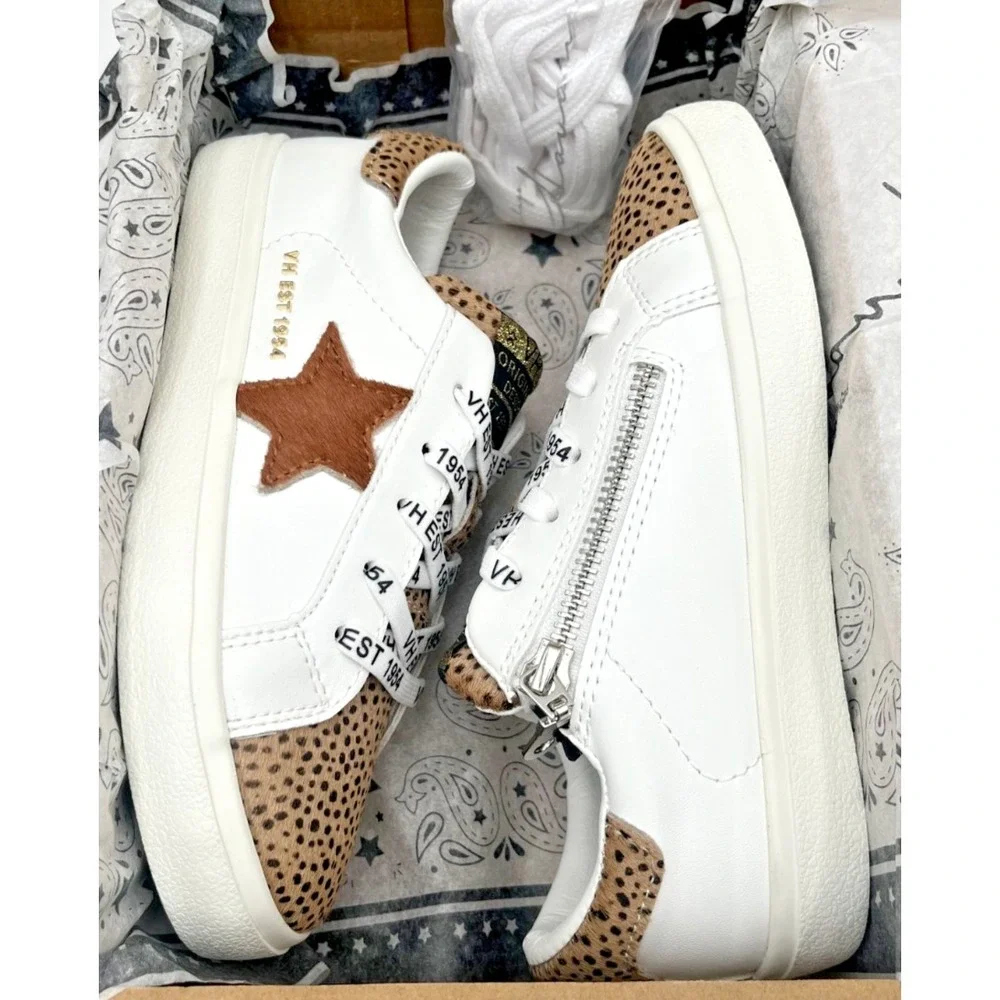 Vintage Havana Youth Girls Ninaley Leopard Leather Sneakers Size 2.5 White Brown